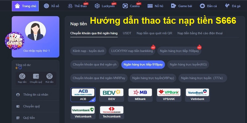 Thao tác nạp tiền và tham gia sau khi thành công tạo tài khoản